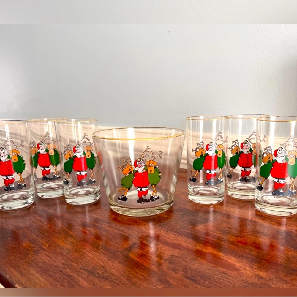 VINTAGE Tipsy Santa glass and ice bowl set